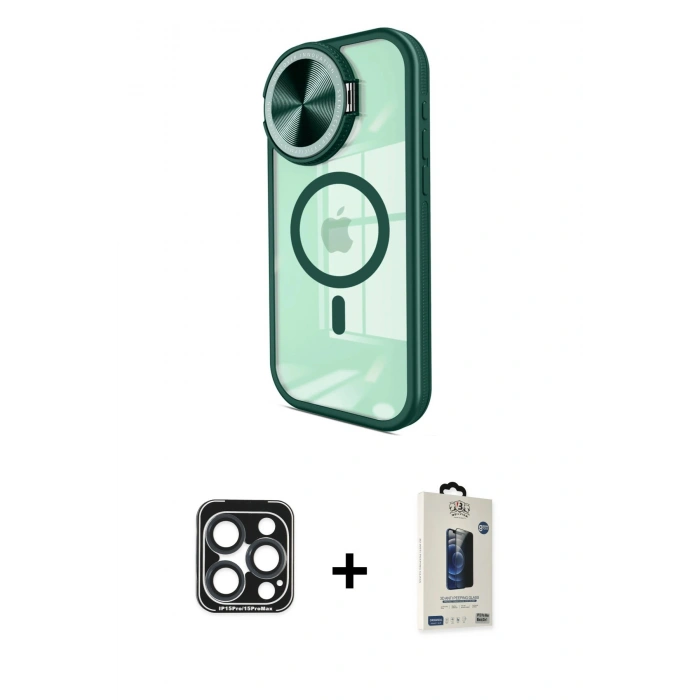 MARSİLYAN™- iPhone 15 Pro Max Kılıf Kıvılcım Modern Koleksiyonu - Siyah Bilvis Hayalet Cam Ekran Koruyucu + PVD Metal Kamera Lens - LT