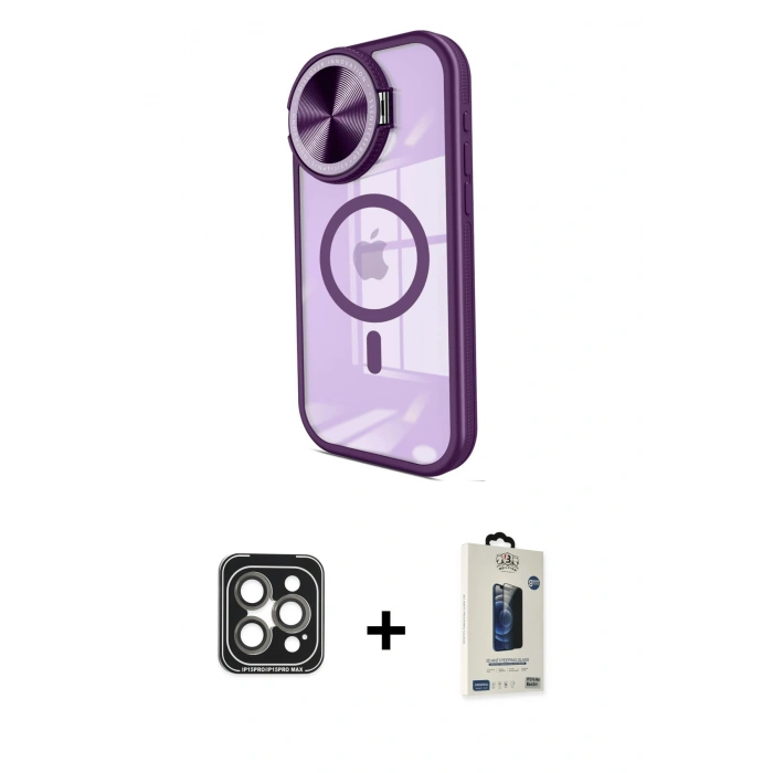 MARSİLYAN™- iPhone 15 Pro Max Kılıf Kıvılcım Modern Koleksiyonu - Siyah Bilvis Hayalet Cam Ekran Koruyucu + PVD Metal Kamera Lens - GI