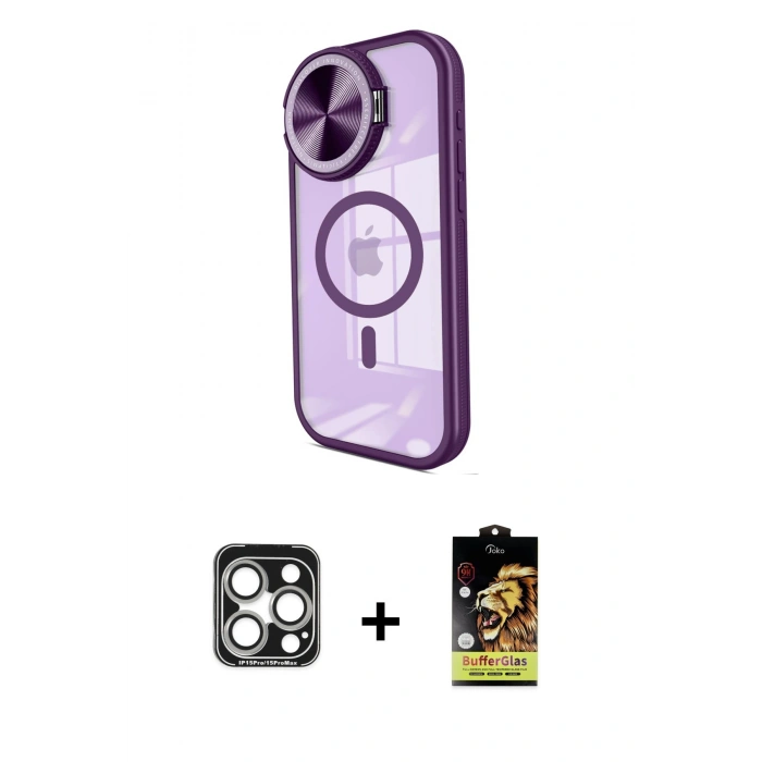 MARSİLYAN™- iPhone 15 Pro Max Kılıf Kıvılcım Modern Koleksiyonu - Siyah Buffer Cam Ekran Koruyucu + PVD Metal Kamera Lens - GS