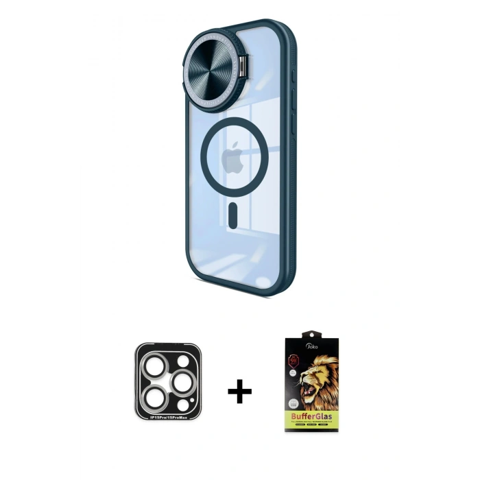 MARSİLYAN™- iPhone 15 Pro Max Kılıf Kıvılcım Modern Koleksiyonu - Siyah Buffer Cam Ekran Koruyucu + PVD Metal Kamera Lens - GS