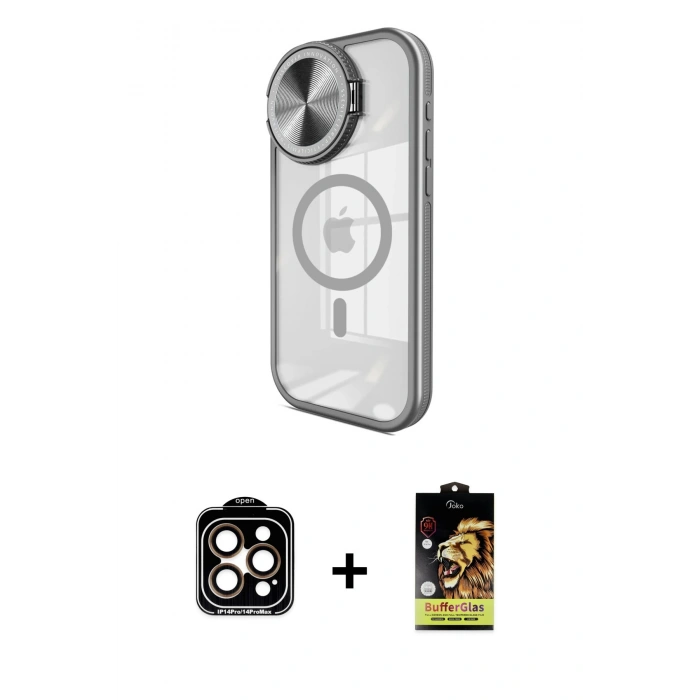 MARSİLYAN™- iPhone 15 Pro Max Kılıf Kıvılcım Modern Koleksiyonu - Siyah Buffer Cam Ekran Koruyucu + PVD Metal Kamera Lens - TU