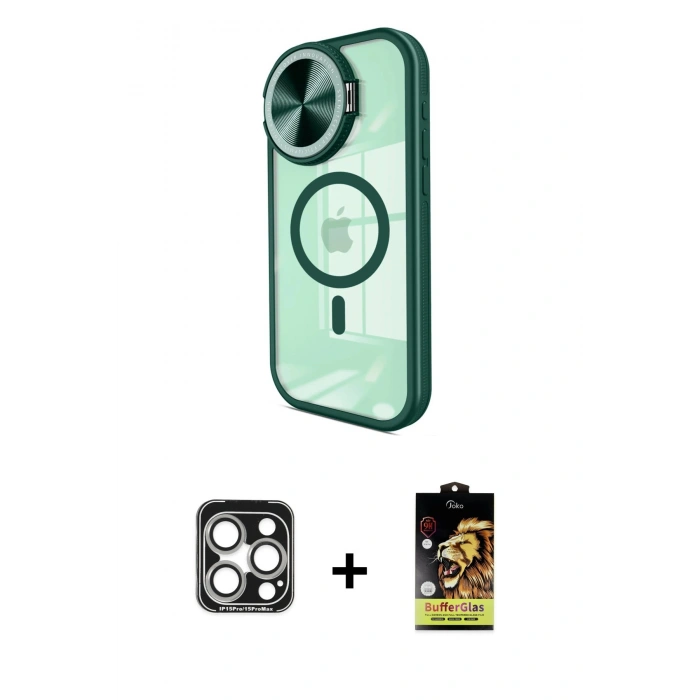 MARSİLYAN™- iPhone 15 Pro Max Kılıf Kıvılcım Modern Koleksiyonu - Siyah Buffer Cam Ekran Koruyucu + PVD Metal Kamera Lens - GS