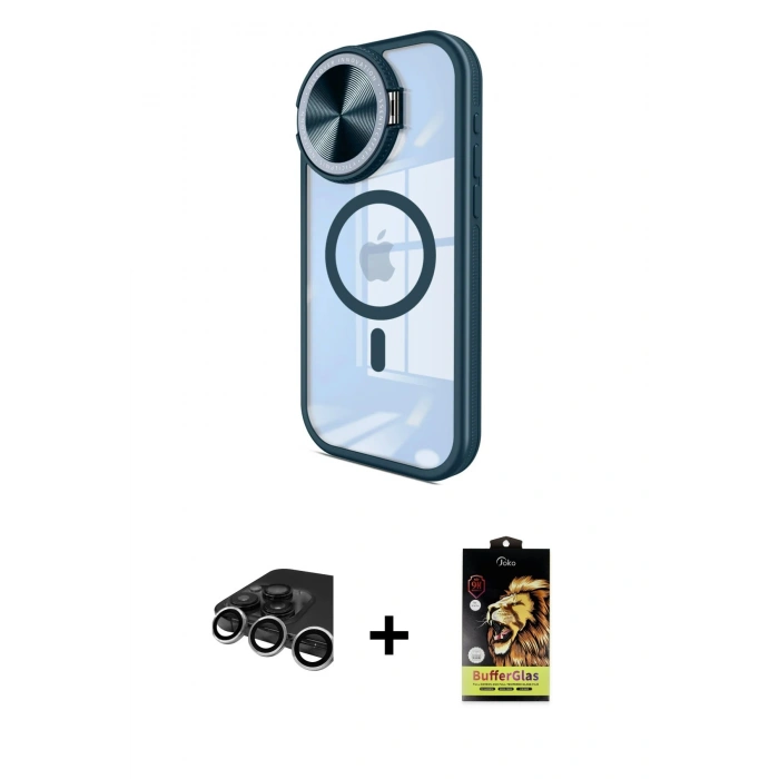 MARSİLYAN™- iPhone 15 Pro Max Kılıf Kıvılcım Modern Koleksiyonu - Siyah Buffer Cam Ekran Koruyucu + Raze Metal Kamera Lens - GS