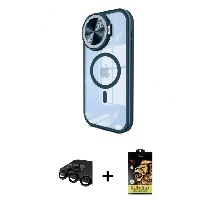 MARSİLYAN™- iPhone 15 Pro Max Kılıf Kıvılcım Modern Koleksiyonu - Siyah Buffer Cam Ekran Koruyucu + Raze Metal Kamera Lens - SH