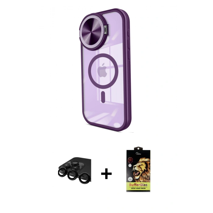 MARSİLYAN™- iPhone 15 Pro Max Kılıf Kıvılcım Modern Koleksiyonu - Siyah Buffer Cam Ekran Koruyucu + Raze Metal Kamera Lens - SH
