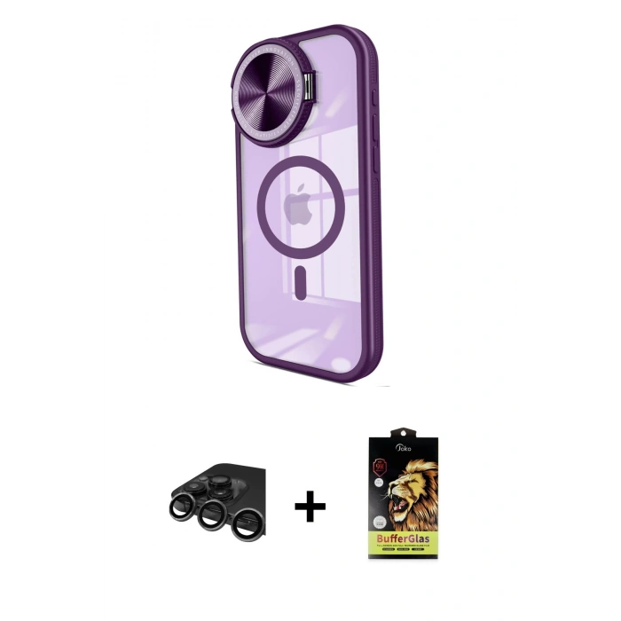 MARSİLYAN™- iPhone 15 Pro Max Kılıf Kıvılcım Modern Koleksiyonu - Siyah Buffer Cam Ekran Koruyucu + Raze Metal Kamera Lens - TMGI