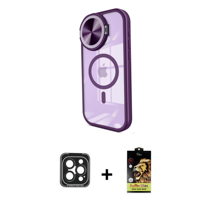 MARSİLYAN™- iPhone 15 Pro Max Kılıf Kıvılcım Modern Koleksiyonu - Siyah Buffer Cam Ekran Koruyucu + PVD Metal Kamera Lens - SH