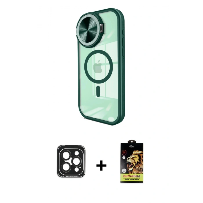 MARSİLYAN™- iPhone 15 Pro Max Kılıf Kıvılcım Modern Koleksiyonu - Siyah Buffer Cam Ekran Koruyucu + PVD Metal Kamera Lens - SH