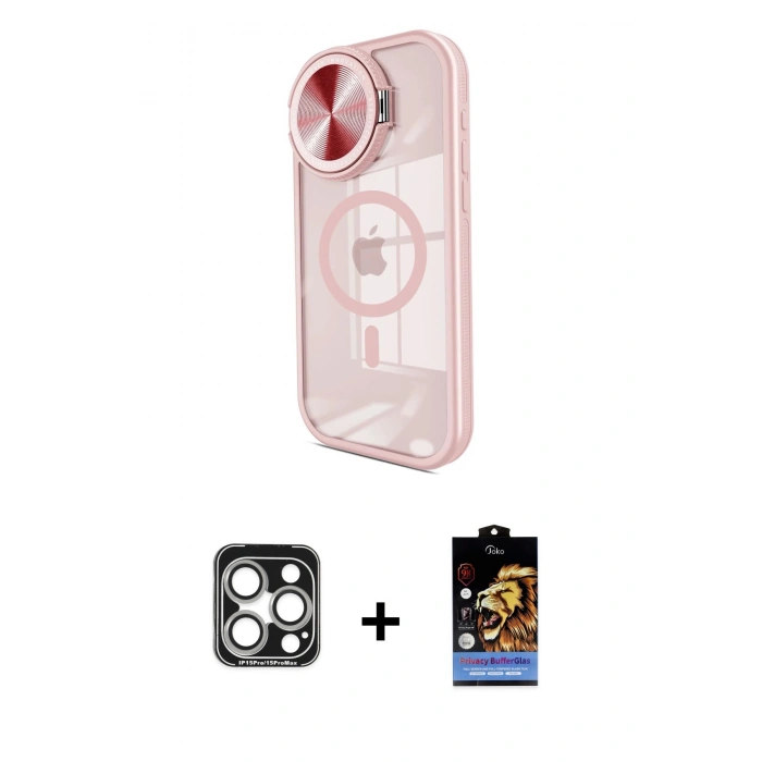 MARSİLYAN™- iPhone 15 Pro Max Kılıf Kıvılcım Modern Koleksiyonu - Siyah Buffer Hayalet Cam Ekran Koruyucu + PVD Metal Kamera Lens - GS