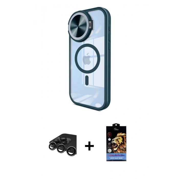 MARSİLYAN™- iPhone 15 Pro Max Kılıf Kıvılcım Modern Koleksiyonu - Siyah Buffer Hayalet Cam Ekran Koruyucu + Raze Metal Kamera Lens - TMGI