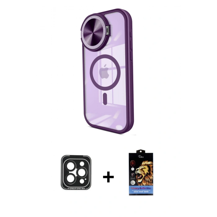 MARSİLYAN™- iPhone 15 Pro Max Kılıf Kıvılcım Modern Koleksiyonu - Siyah Buffer Hayalet Cam Ekran Koruyucu + PVD Metal Kamera Lens - SH