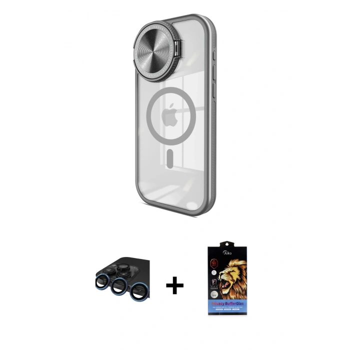MARSİLYAN™- iPhone 15 Pro Max Kılıf Kıvılcım Modern Koleksiyonu - Siyah Buffer Hayalet Cam Ekran Koruyucu + Raze Metal Kamera Lens - LT