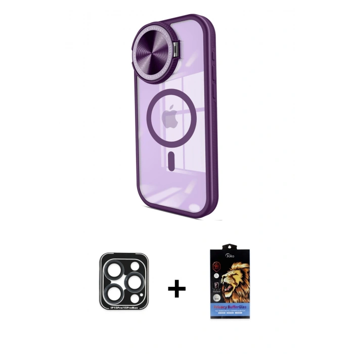 MARSİLYAN™- iPhone 15 Pro Max Kılıf Kıvılcım Modern Koleksiyonu - Siyah Buffer Hayalet Cam Ekran Koruyucu + PVD Metal Kamera Lens - LT