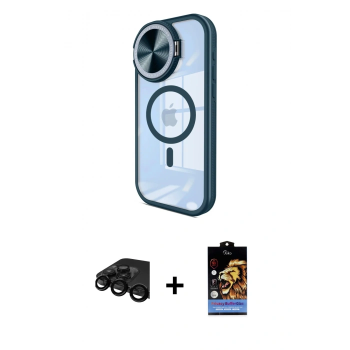 MARSİLYAN™- iPhone 15 Pro Max Kılıf Kıvılcım Modern Koleksiyonu - Siyah Buffer Hayalet Cam Ekran Koruyucu + Siyah Raze Metal Kamera Lens