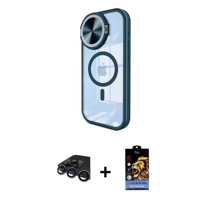 MARSİLYAN™- iPhone 15 Pro Max Kılıf Kıvılcım Modern Koleksiyonu - Siyah Buffer Hayalet Cam Ekran Koruyucu + Raze Metal Kamera Lens - LT