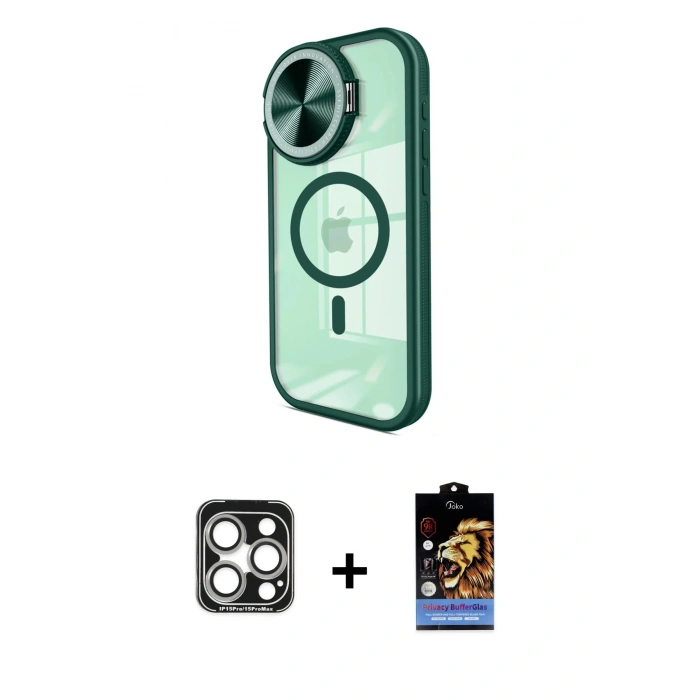 MARSİLYAN™- iPhone 15 Pro Max Kılıf Kıvılcım Modern Koleksiyonu - Siyah Buffer Hayalet Cam Ekran Koruyucu + PVD Metal Kamera Lens - GS