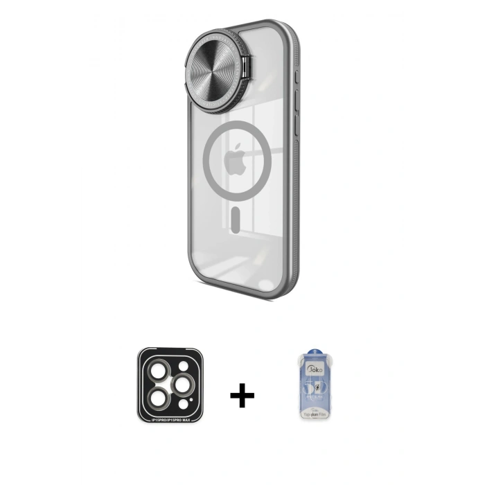 MARSİLYAN™- iPhone 15 Pro Max Kılıf Kıvılcım Modern Koleksiyonu - Siyah Joko Magic 5D Cam + PVD Metal Kamera Lens - GI