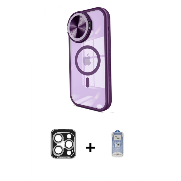 MARSİLYAN™- iPhone 15 Pro Max Kılıf Kıvılcım Modern Koleksiyonu - Siyah Joko Magic 5D Cam + Gümüş PVD Metal Kamera Lens