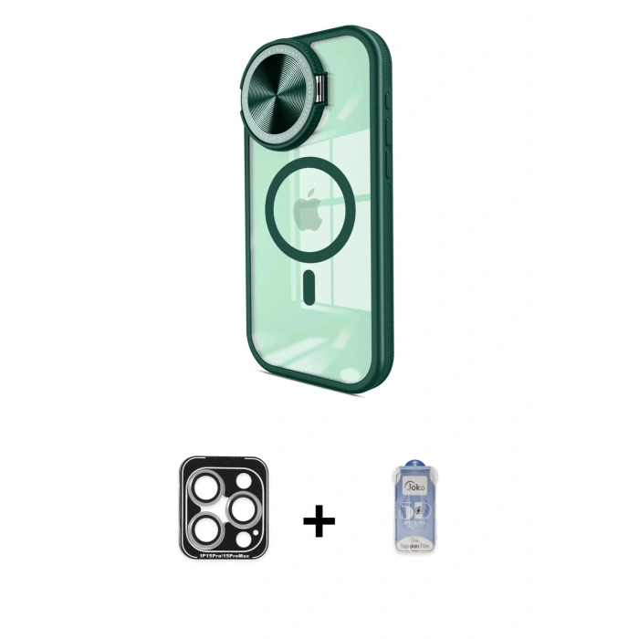MARSİLYAN™- iPhone 15 Pro Max Kılıf Kıvılcım Modern Koleksiyonu - Siyah Joko Magic 5D Cam + Gümüş PVD Metal Kamera Lens
