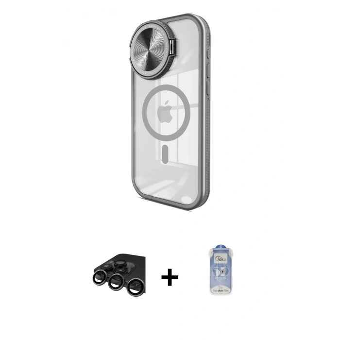 MARSİLYAN™- iPhone 15 Pro Max Kılıf Kıvılcım Modern Koleksiyonu - Siyah Joko Magic 5D Cam + Raze Metal Kamera Lens - TMGI