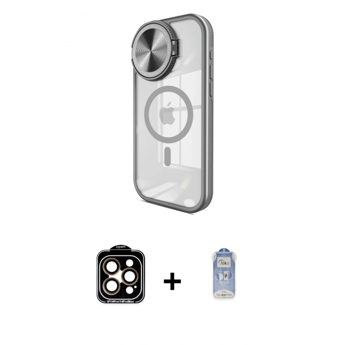 MARSİLYAN™- iPhone 15 Pro Max Kılıf Kıvılcım Modern Koleksiyonu - Siyah Joko Magic 5D Cam + PVD Metal Kamera Lens - TU