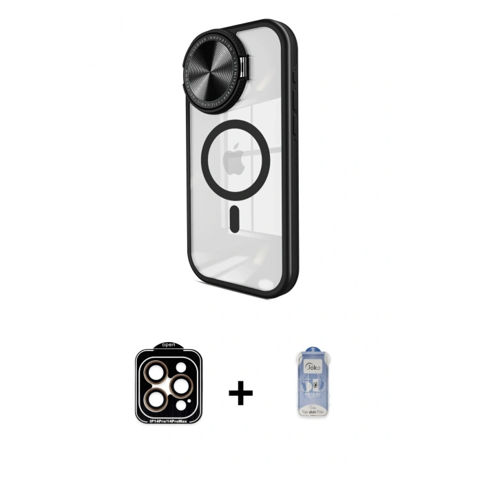 MARSİLYAN™- iPhone 15 Pro Max Kılıf Kıvılcım Modern Koleksiyonu - Siyah Joko Magic 5D Cam + PVD Metal Kamera Lens - TU