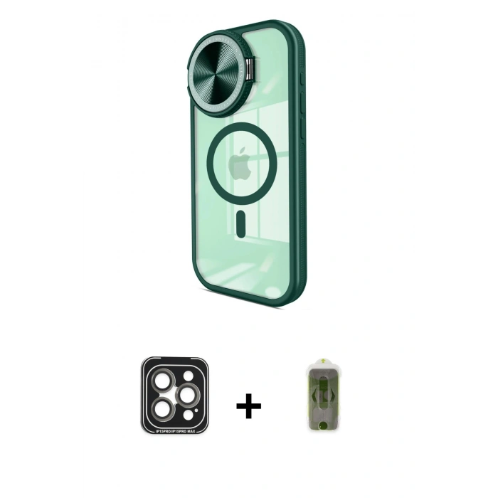 MARSİLYAN™- iPhone 15 Pro Max Kılıf Kıvılcım Modern Koleksiyonu - Siyah Joko Magic 5D Hayalet Cam + PVD Metal Kamera Lens - GI