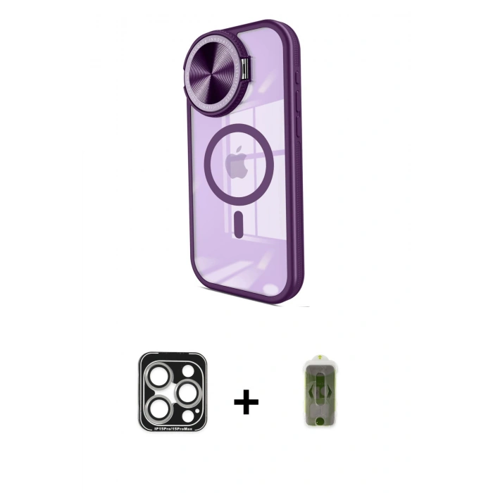 MARSİLYAN™- iPhone 15 Pro Max Kılıf Kıvılcım Modern Koleksiyonu - Siyah Joko Magic 5D Hayalet Cam + PVD Metal Kamera Lens - GS