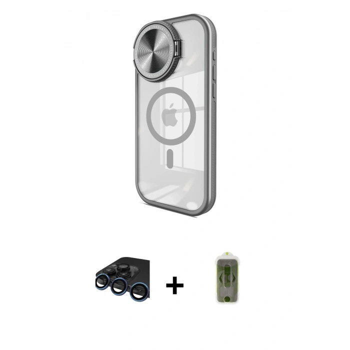 MARSİLYAN™- iPhone 15 Pro Max Kılıf Kıvılcım Modern Koleksiyonu - Siyah Joko Magic 5D Hayalet Cam + Raze Metal Kamera Lens - LT