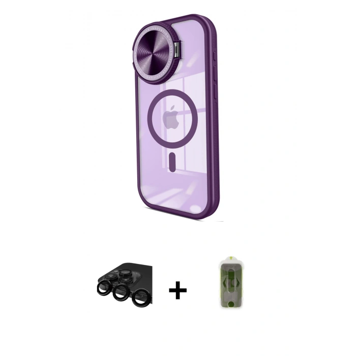 MARSİLYAN™- iPhone 15 Pro Max Kılıf Kıvılcım Modern Koleksiyonu - Siyah Joko Magic 5D Hayalet Cam + Raze Metal Kamera Lens - SH