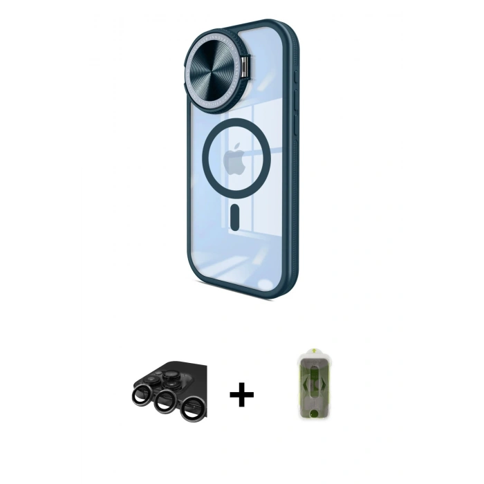 MARSİLYAN™- iPhone 15 Pro Max Kılıf Kıvılcım Modern Koleksiyonu - Siyah Joko Magic 5D Hayalet Cam + Titanyum Gri Raze Metal Kamera Lens