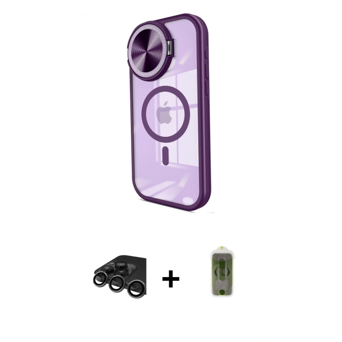 MARSİLYAN™- iPhone 15 Pro Max Kılıf Kıvılcım Modern Koleksiyonu - Siyah Joko Magic 5D Hayalet Cam + Titanyum Gri Raze Metal Kamera Lens