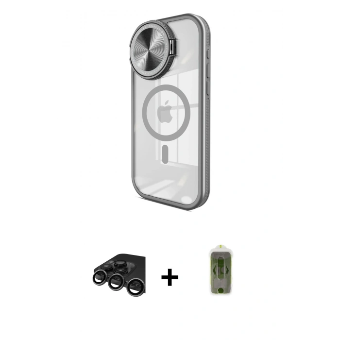 MARSİLYAN™- iPhone 15 Pro Max Kılıf Kıvılcım Modern Koleksiyonu - Siyah Joko Magic 5D Hayalet Cam + Titanyum Gri Raze Metal Kamera Lens