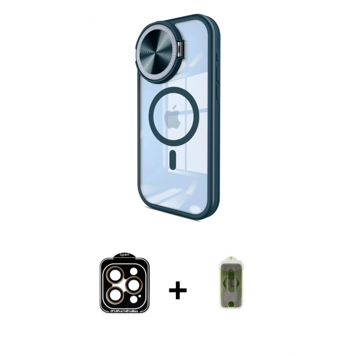 MARSİLYAN™- iPhone 15 Pro Max Kılıf Kıvılcım Modern Koleksiyonu - Siyah Joko Magic 5D Hayalet Cam + Turuncu PVD Metal Kamera Lens