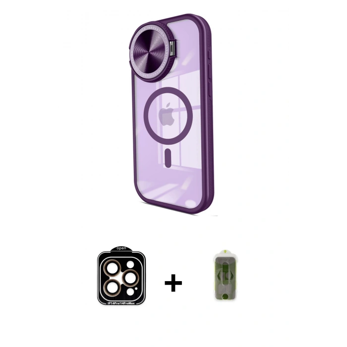 MARSİLYAN™- iPhone 15 Pro Max Kılıf Kıvılcım Modern Koleksiyonu - Siyah Joko Magic 5D Hayalet Cam + Turuncu PVD Metal Kamera Lens