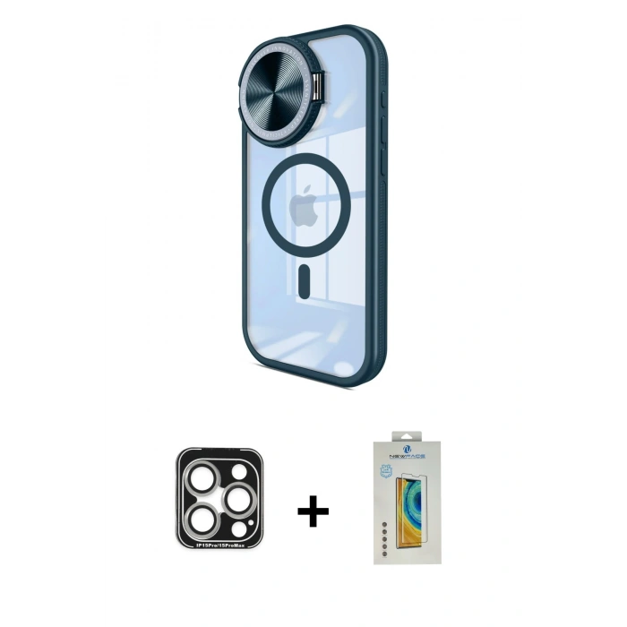 MARSİLYAN™- iPhone 15 Pro Max Kılıf Kıvılcım Modern Koleksiyonu - Siyah Polymer Nano Ekran Koruyucu + PVD Metal Kamera Lens - GS