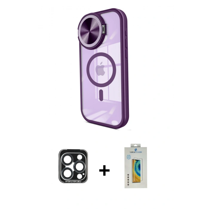 MARSİLYAN™- iPhone 15 Pro Max Kılıf Kıvılcım Modern Koleksiyonu - Siyah Polymer Nano Ekran Koruyucu + PVD Metal Kamera Lens - LT