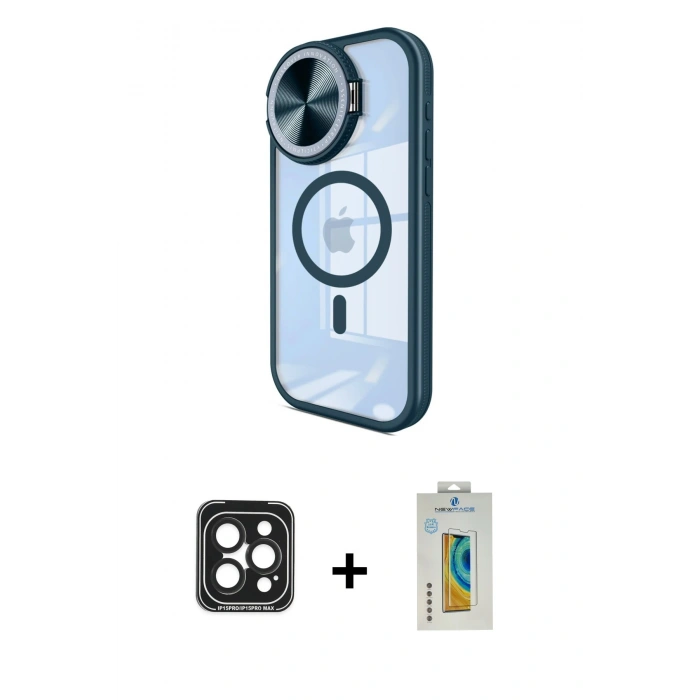 MARSİLYAN™- iPhone 15 Pro Max Kılıf Kıvılcım Modern Koleksiyonu - Siyah Polymer Nano Ekran Koruyucu + PVD Metal Kamera Lens - SH