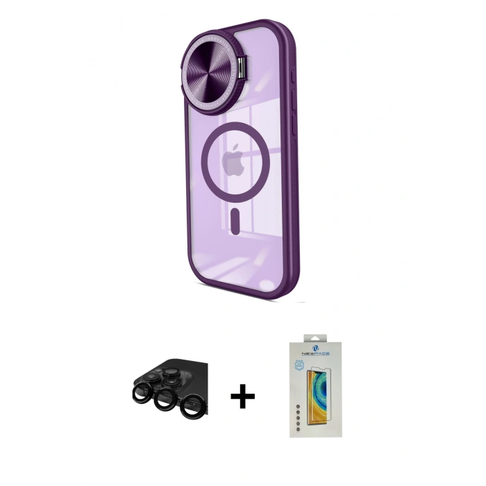 MARSİLYAN™- iPhone 15 Pro Max Kılıf Kıvılcım Modern Koleksiyonu - Siyah Polymer Nano Ekran Koruyucu + Raze Metal Kamera Lens - SH