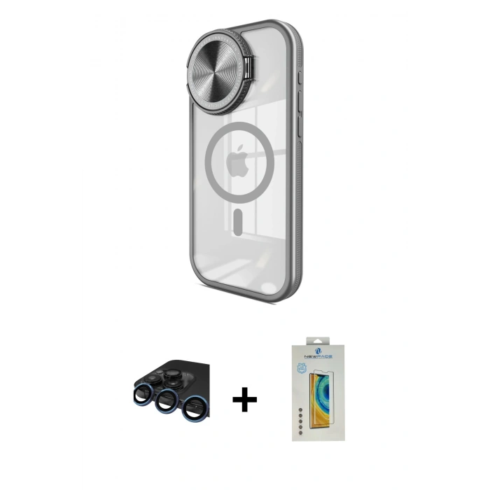 MARSİLYAN™- iPhone 15 Pro Max Kılıf Kıvılcım Modern Koleksiyonu - Siyah Polymer Nano Ekran Koruyucu + Raze Metal Kamera Lens - LT
