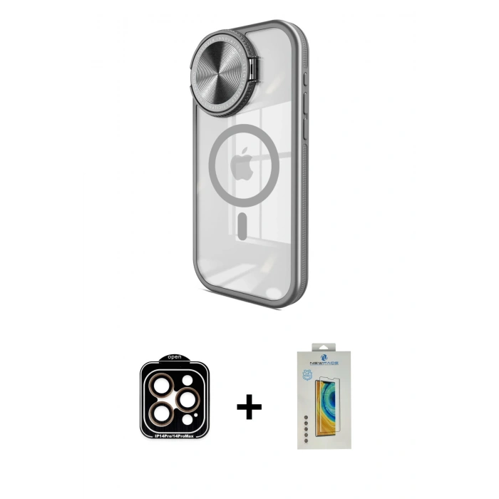 MARSİLYAN™- iPhone 15 Pro Max Kılıf Kıvılcım Modern Koleksiyonu - Siyah Polymer Nano Ekran Koruyucu + PVD Metal Kamera Lens - TU