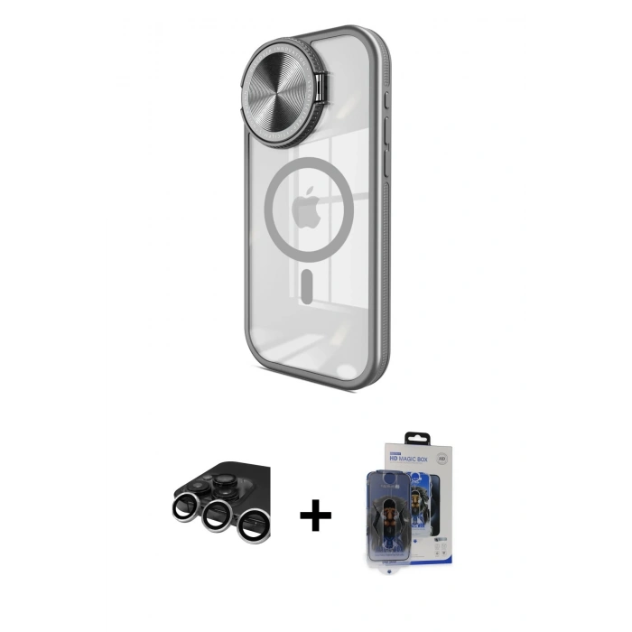 MARSİLYAN™- iPhone 15 Pro Max Kılıf Kıvılcım Modern Koleksiyonu - Siyah Vanessa Magic Cam + Raze Metal Kamera Lens - GS
