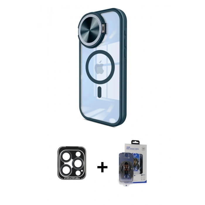 MARSİLYAN™- iPhone 15 Pro Max Kılıf Kıvılcım Modern Koleksiyonu - Siyah Vanessa Magic Cam + PVD Metal Kamera Lens - LT
