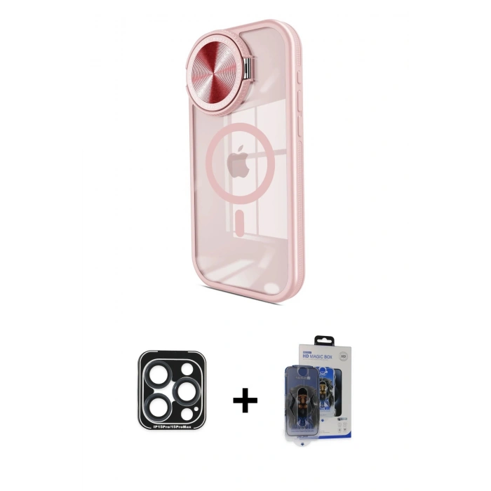 MARSİLYAN™- iPhone 15 Pro Max Kılıf Kıvılcım Modern Koleksiyonu - Siyah Vanessa Magic Cam + PVD Metal Kamera Lens - LT