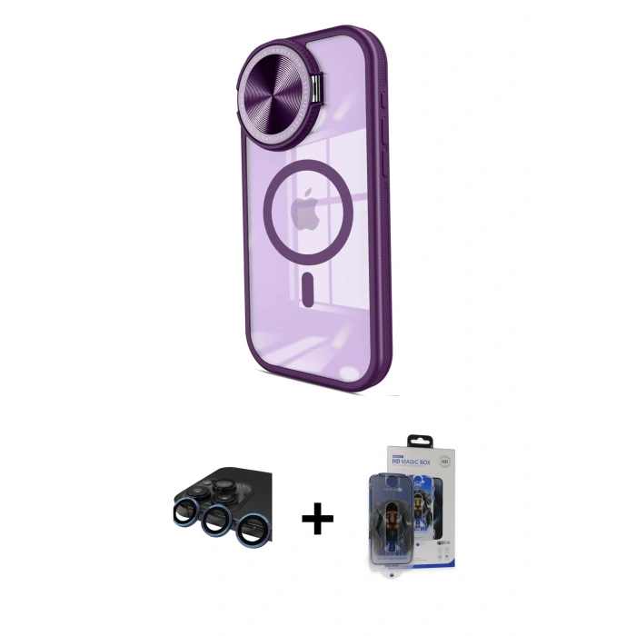 MARSİLYAN™- iPhone 15 Pro Max Kılıf Kıvılcım Modern Koleksiyonu - Siyah Vanessa Magic Cam + Lacivert Raze Metal Kamera Lens