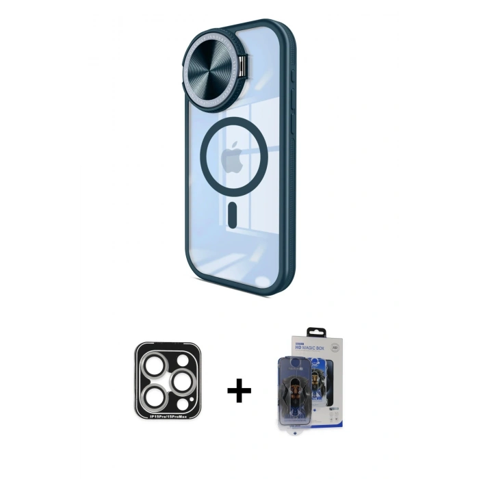 MARSİLYAN™- iPhone 15 Pro Max Kılıf Kıvılcım Modern Koleksiyonu - Siyah Vanessa Magic Cam + PVD Metal Kamera Lens - GS