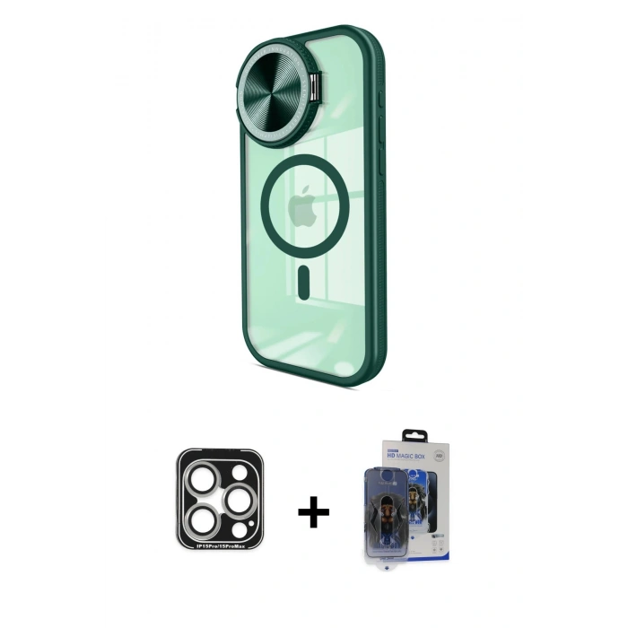 MARSİLYAN™- iPhone 15 Pro Max Kılıf Kıvılcım Modern Koleksiyonu - Siyah Vanessa Magic Cam + PVD Metal Kamera Lens - GS