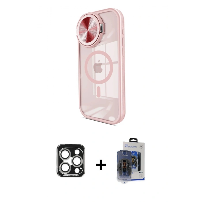 MARSİLYAN™- iPhone 15 Pro Max Kılıf Kıvılcım Modern Koleksiyonu - Siyah Vanessa Magic Cam + PVD Metal Kamera Lens - GS