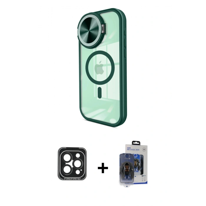 MARSİLYAN™- iPhone 15 Pro Max Kılıf Kıvılcım Modern Koleksiyonu - Siyah Vanessa Magic Cam + PVD Metal Kamera Lens - SH
