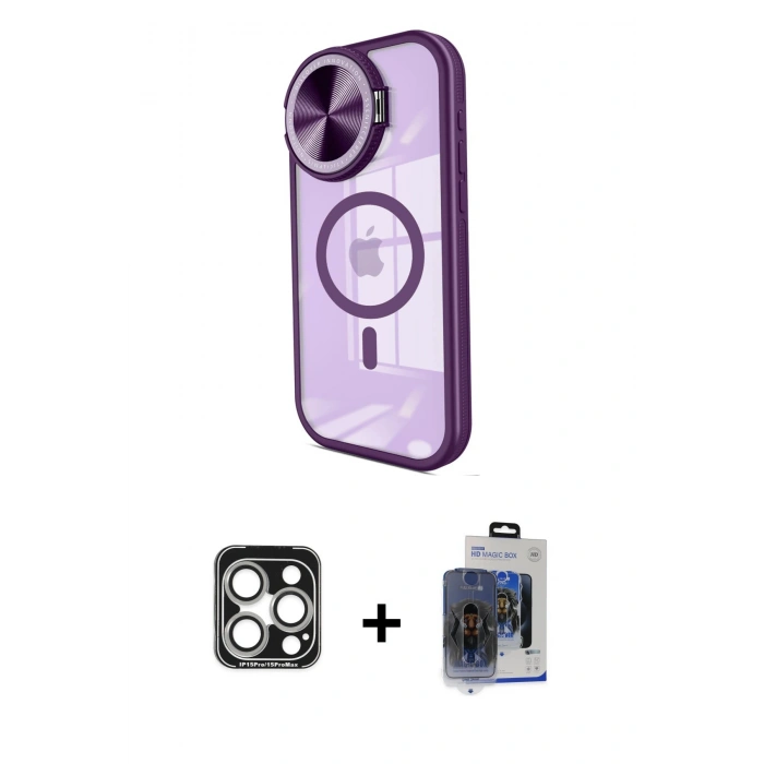 MARSİLYAN™- iPhone 15 Pro Max Kılıf Kıvılcım Modern Koleksiyonu - Siyah Vanessa Magic Cam + PVD Metal Kamera Lens - GS